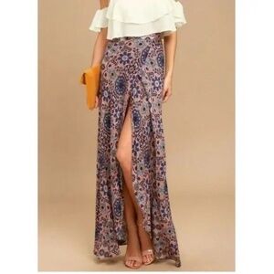 NWT Lulu's Dancing with Daisies Mauve Print Maxi Skirt S